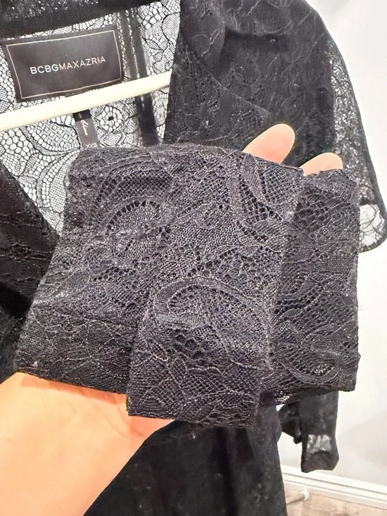 BCBGMaxAzria Lace Peplum Long Trench XXS - Picture 6 of 12